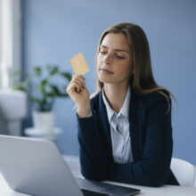 Young businesswoman doing online payment with her credit card
